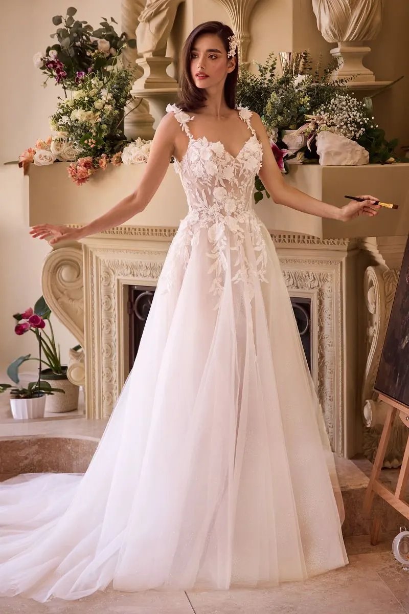Lace Appliqued A-Line Tule Wedding Dress by Tux-USA