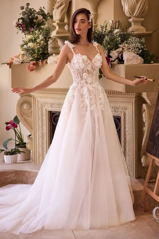 Lace Appliqued A-Line Tule Wedding Dress by Tux-USA