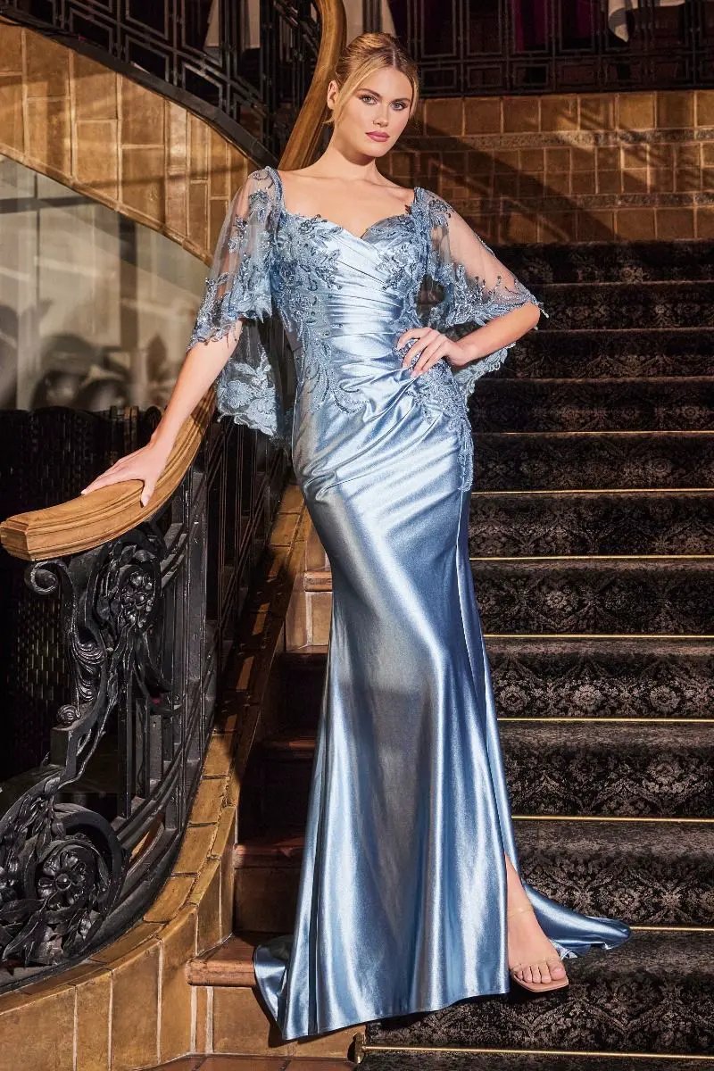 Stretch Satin Fitted Dress & Removable Lace Caplet by Partner Label