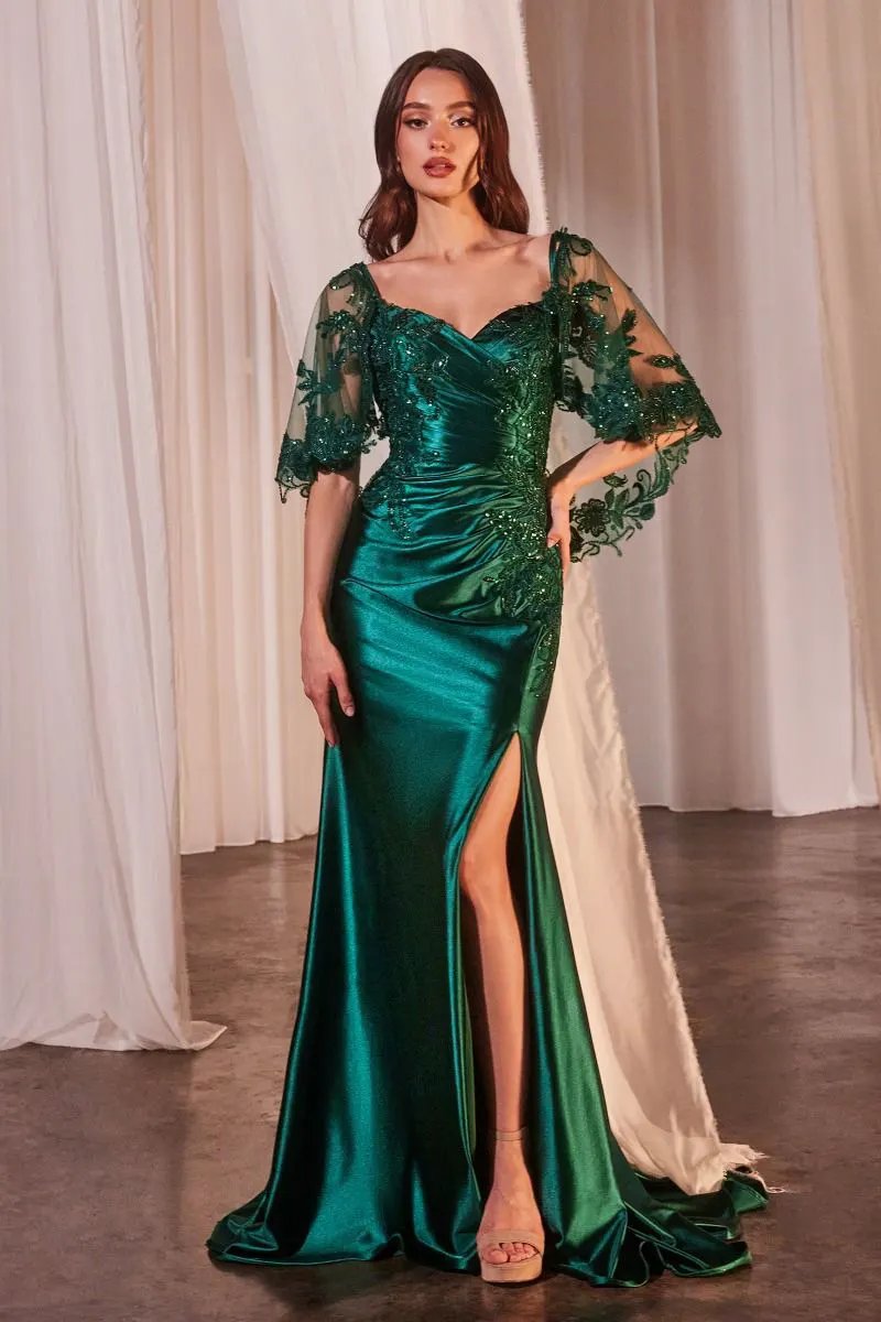 Stretch Satin Fitted Dress & Removable Lace Caplet by Partner Label