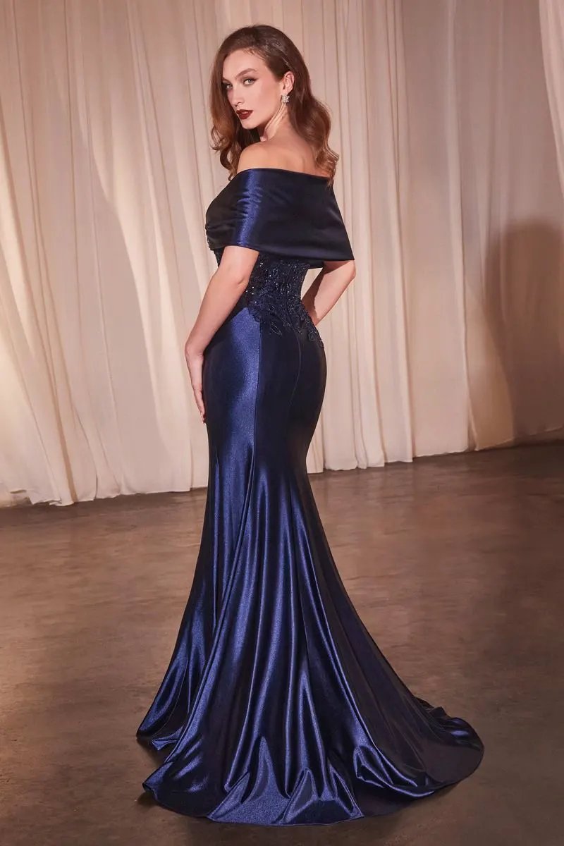 Off The Shoulder Satin & Lace Gown by Tux-USA