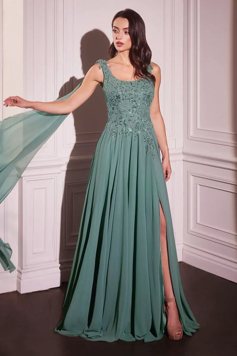 Chiffon A-Line Gown & Long Cape Sleeves by Tux-USA