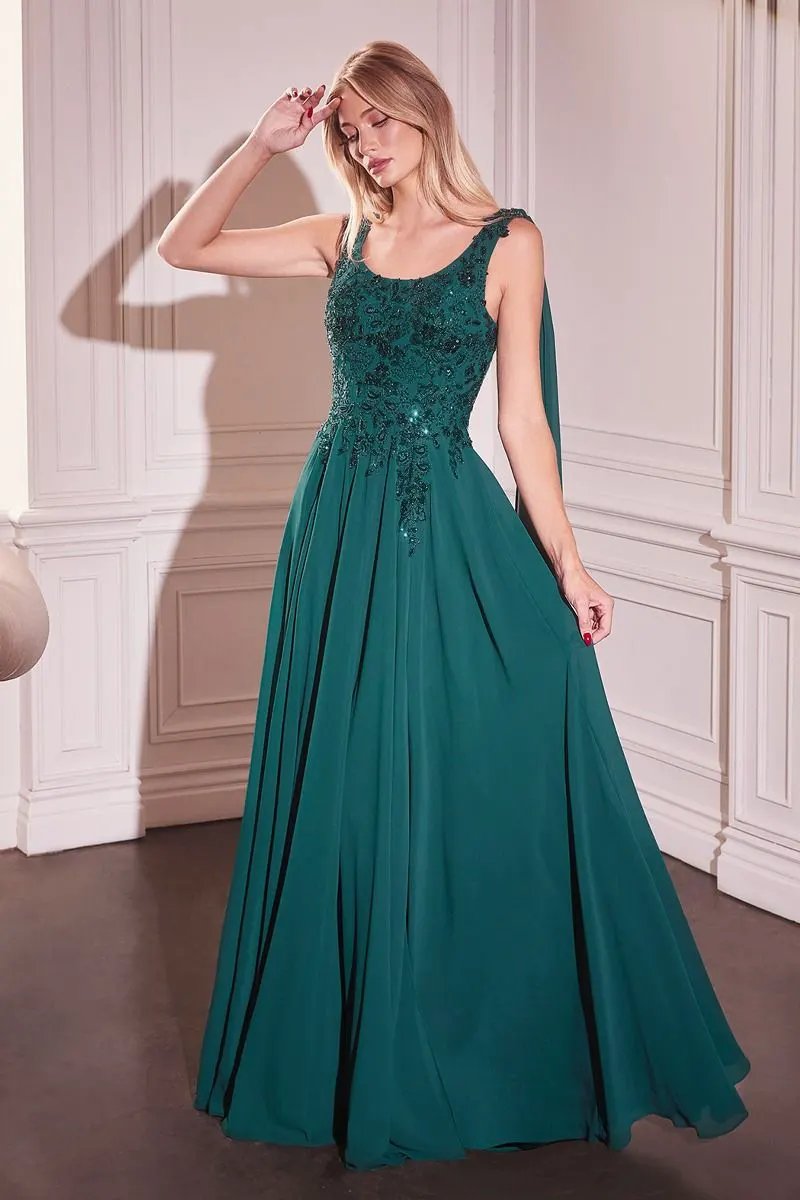 Chiffon A-Line Gown & Long Cape Sleeves by Tux-USA
