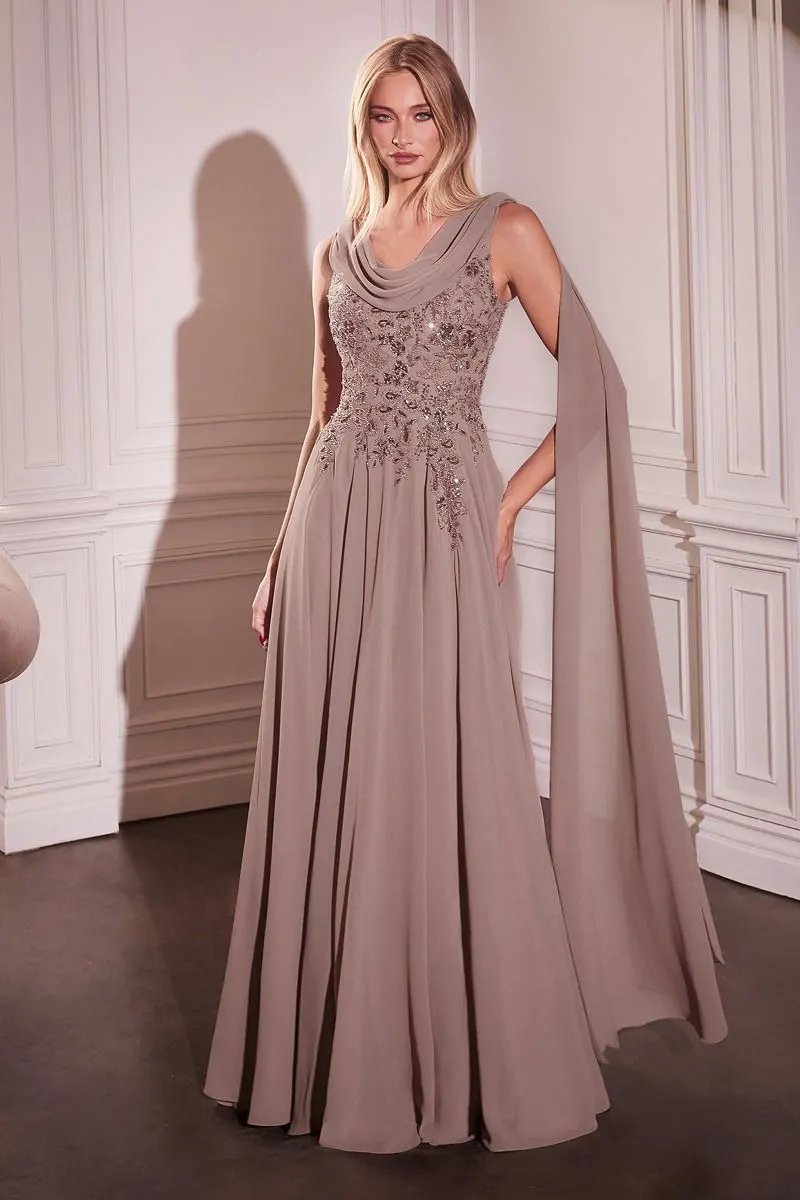 Chiffon A-Line Gown & Long Cape Sleeves by Tux-USA