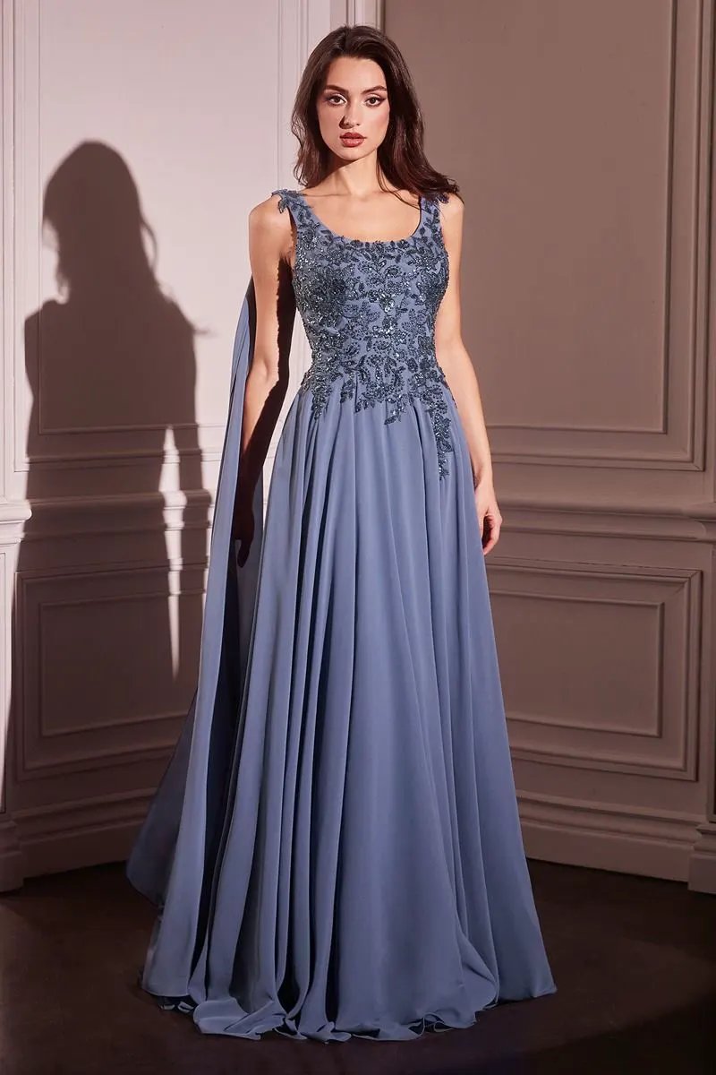Chiffon A-Line Gown & Long Cape Sleeves by Tux-USA