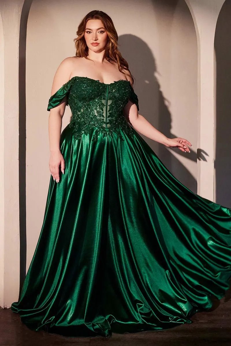 Off The Shoulder Lace & Satin A-Line Dress by Partner Label