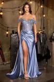 Golden Off-Shoulder Corset Gown With Floral Beading by Tux-USA