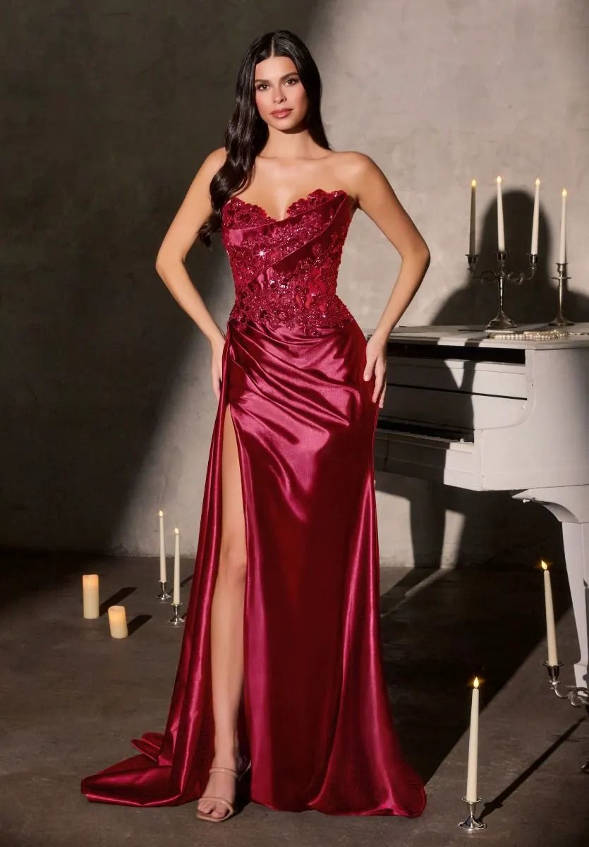 Fitted Dress With Sweetheart Neckline And Strapless Sculpted Bodice Adorned With Dimensional Floral Beads by Tux-USA