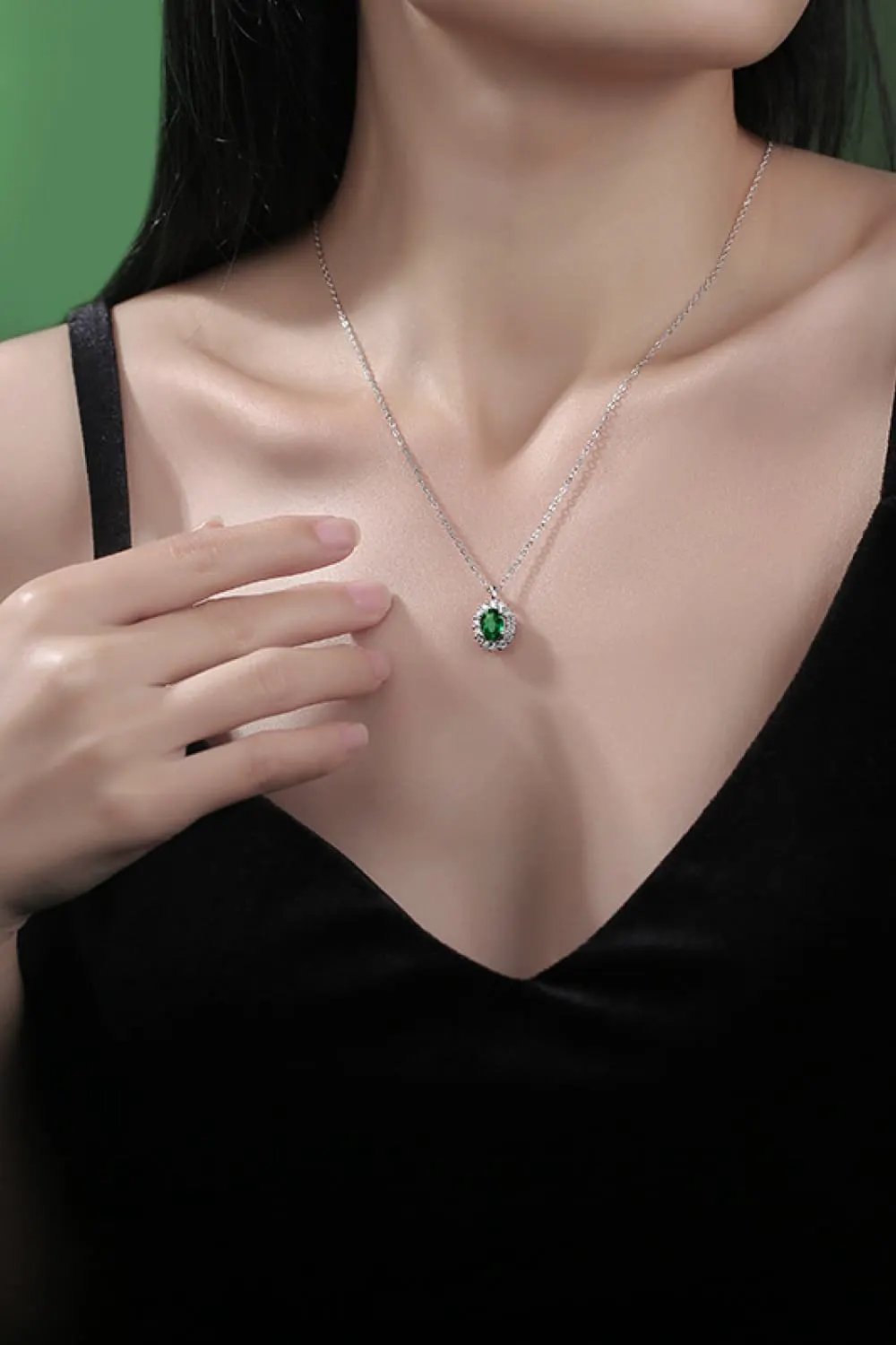 1.5 Carat Lab-Grown Emerald 925 Sterling Silver Necklace by Partner Labels