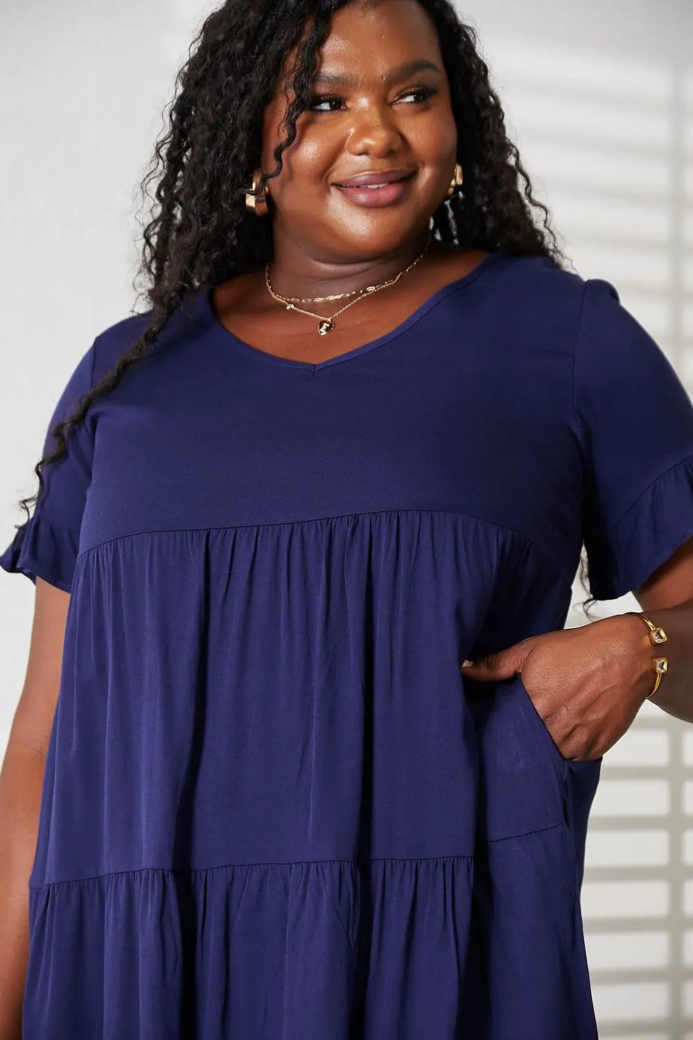 Mandy V-Neck Flounce Sleeve Tiered Dress by Partner Label