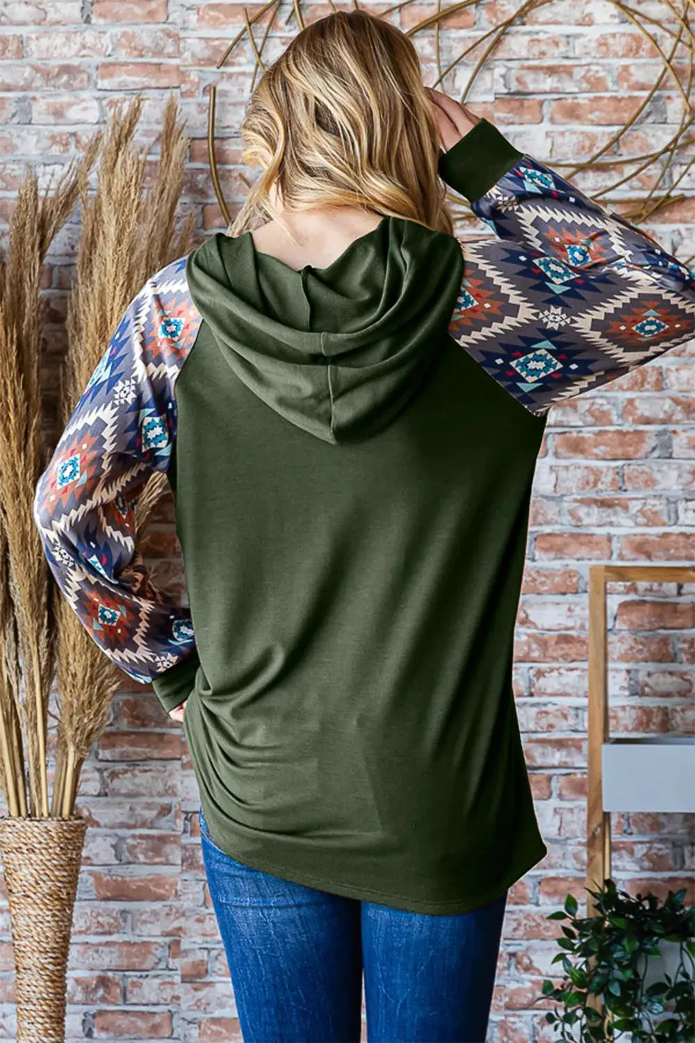 Heimish Full Size Half Button Printed Long Sleeve Hooded Top by Heimish