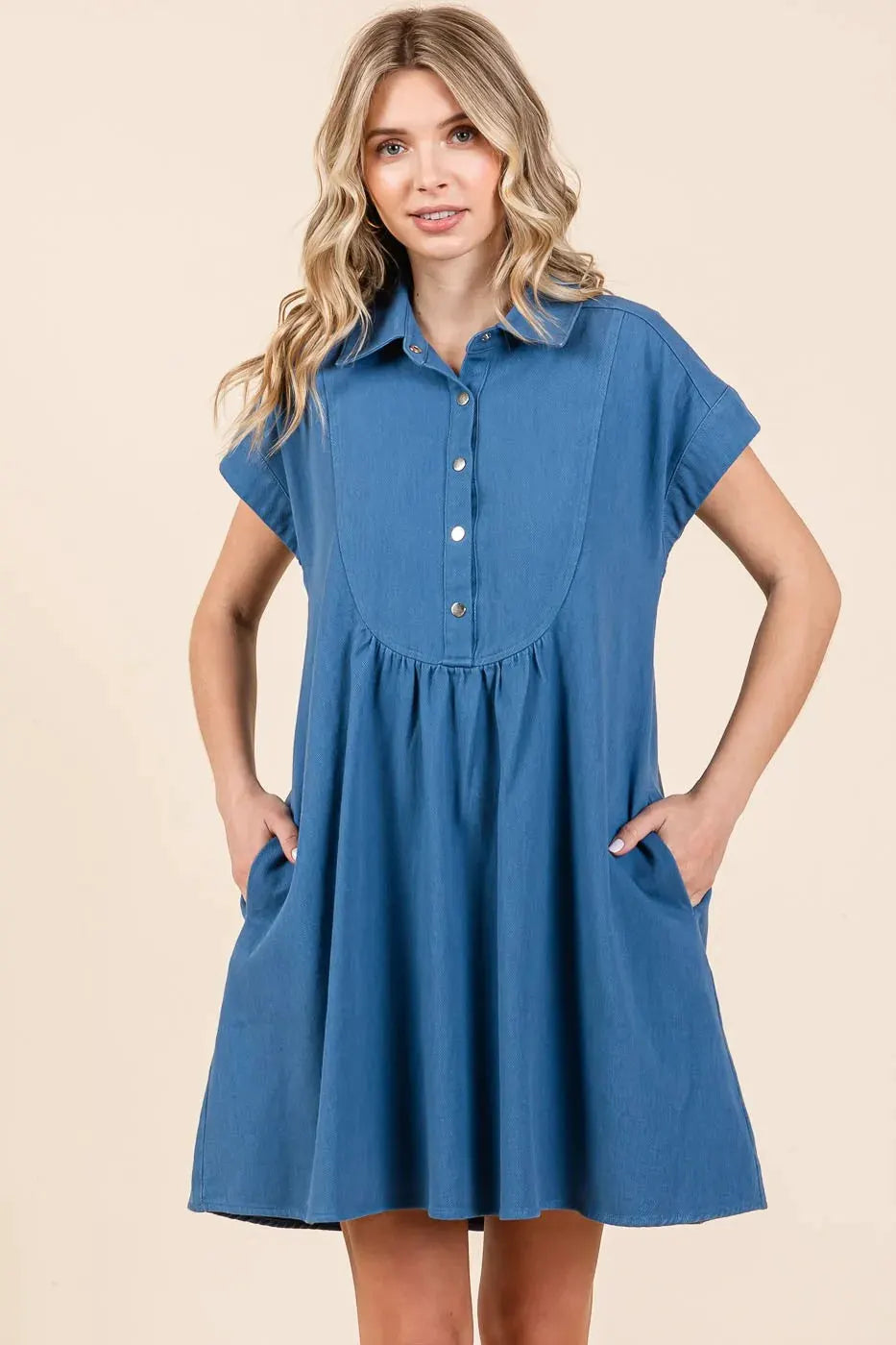 Mittoshop Twill Short Sleeve Collared Mini Dress by Mittoshop