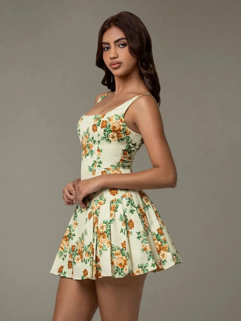 Floral Sleeveless Mini Pleated Dress by Partner Label