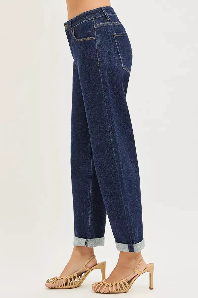 RISEN Slouchy Cropped Boyfriend Jeans With Cuffed Hem by RISEN