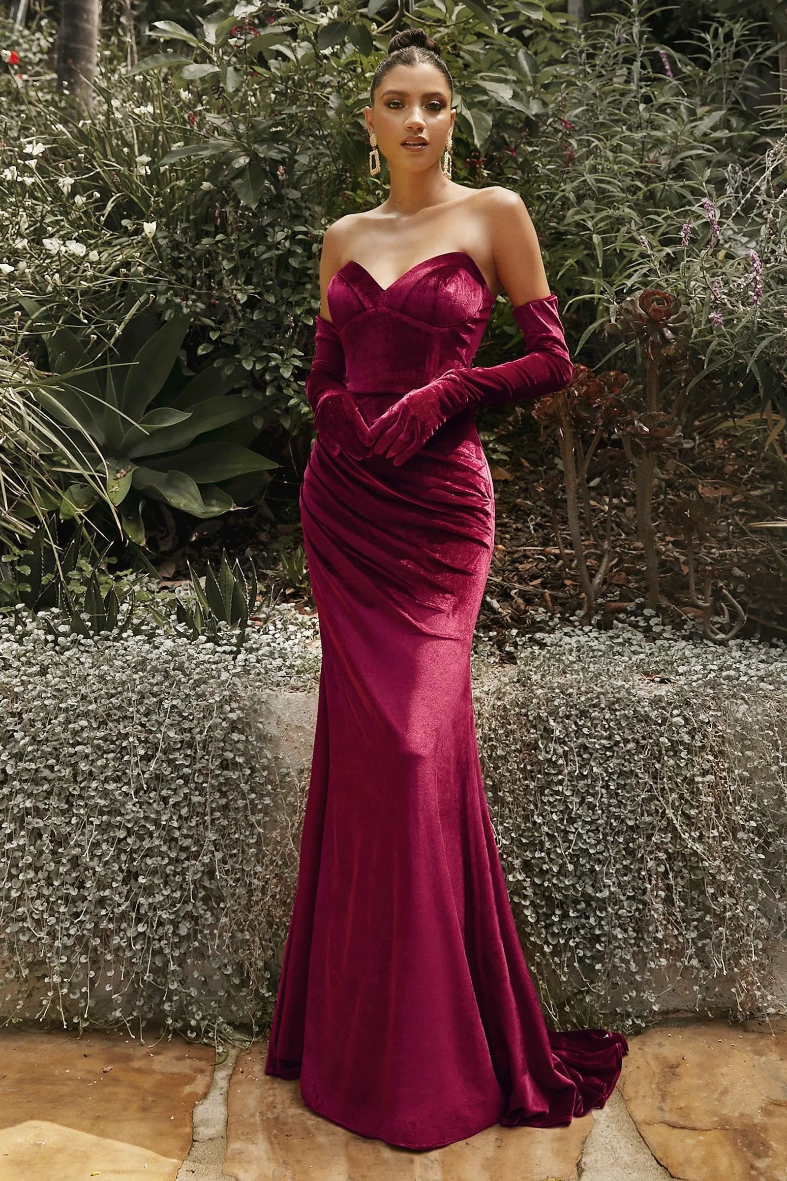 Velvet Strapless Fitted Gown With Gloves by Tux-USA
