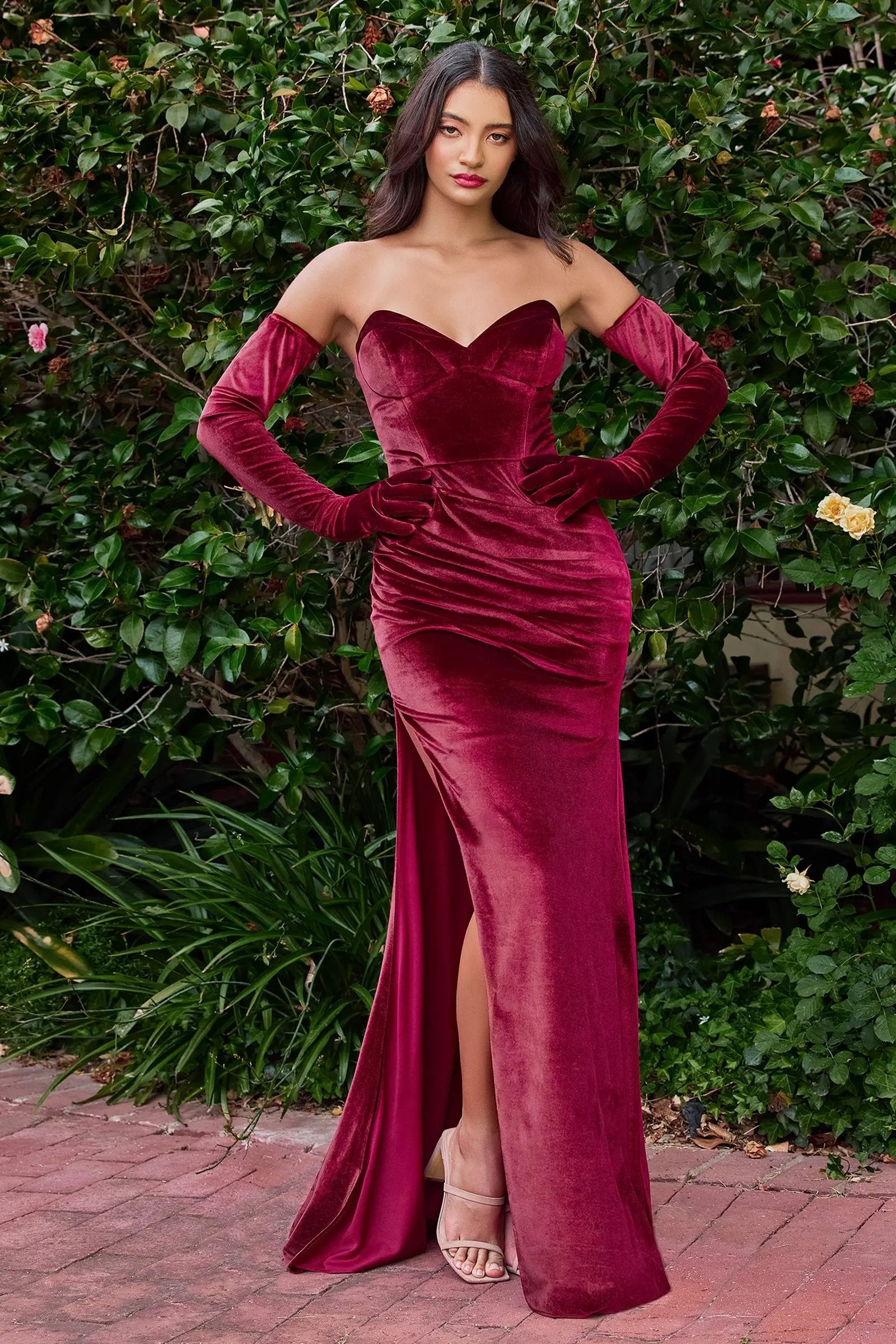 Velvet Strapless Fitted Gown With Gloves by Tux-USA