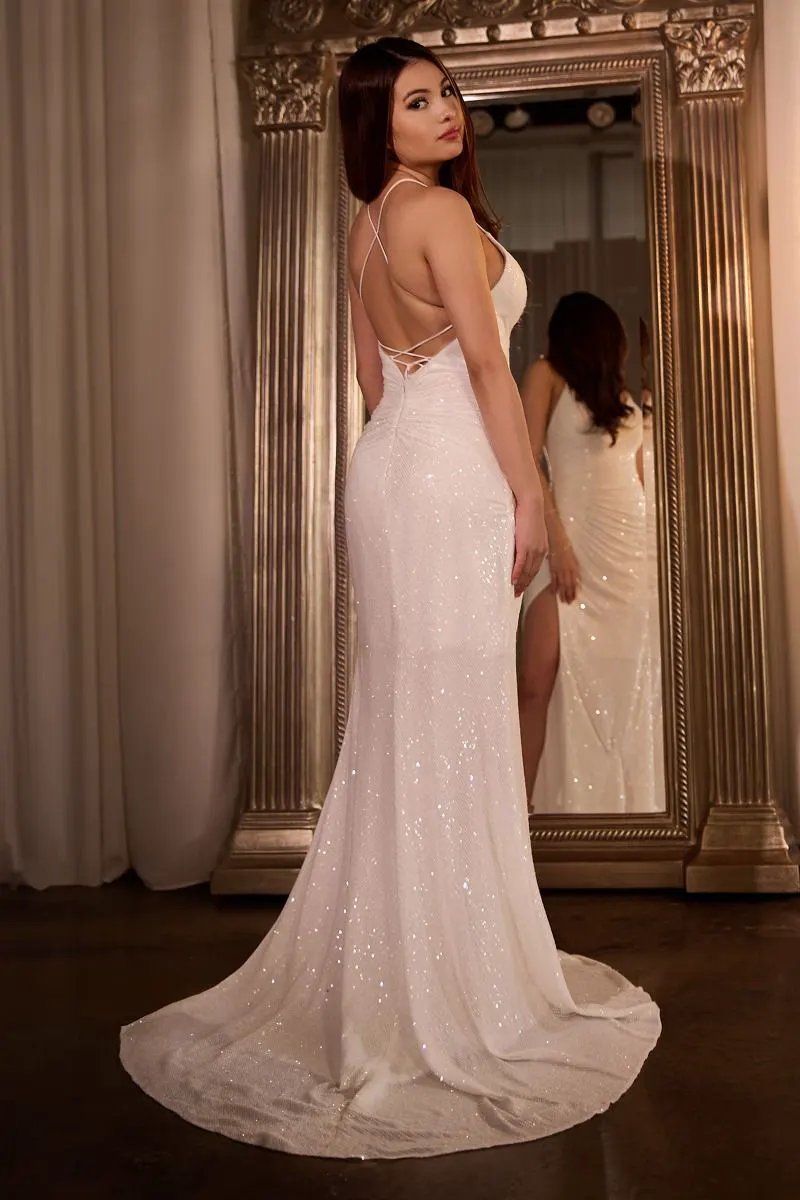Off White Sequin Fitted Dress by Tux-USA