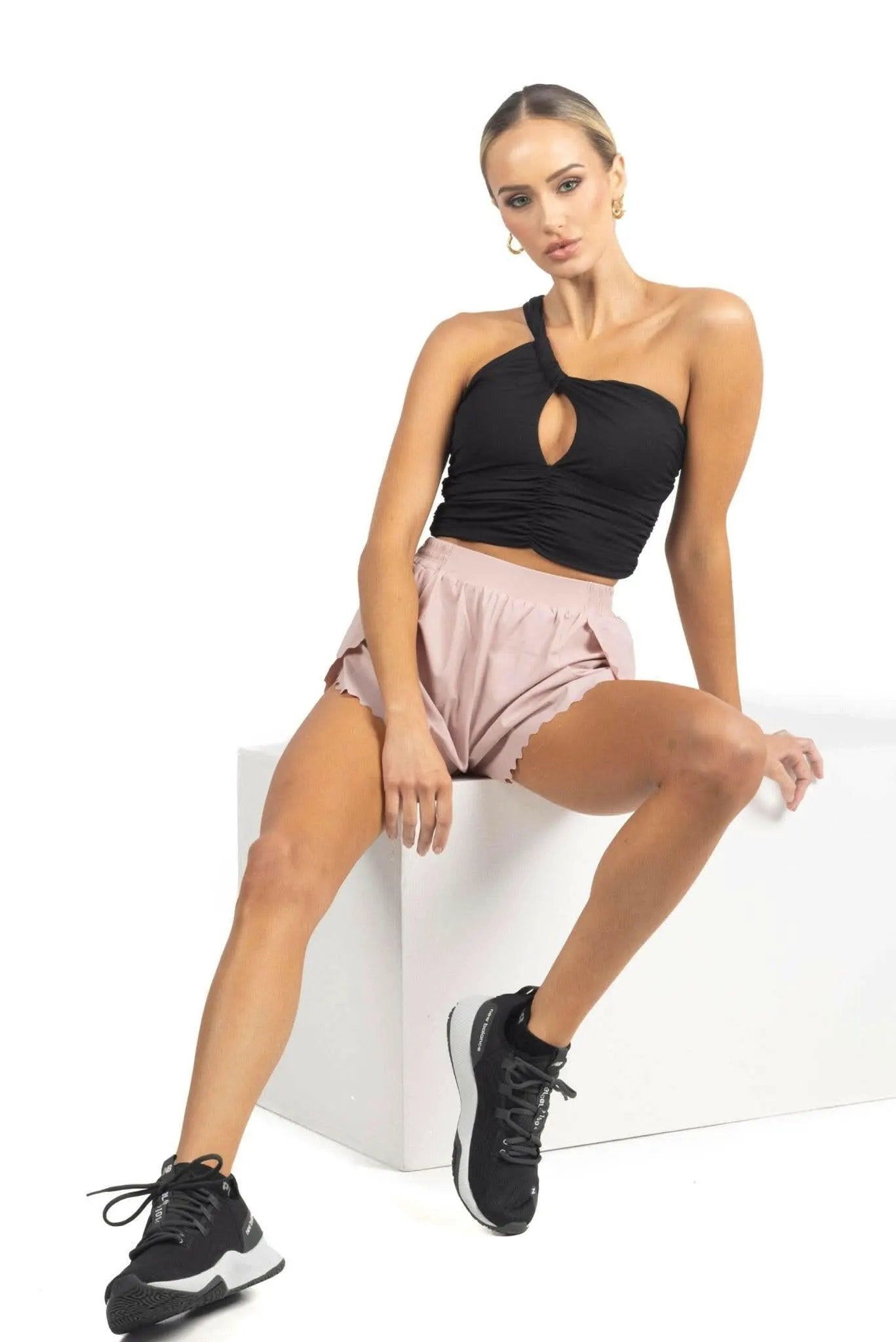 Chloe Romantic Scalloped Detailing Shorts in Soft Pink by AKALIA
