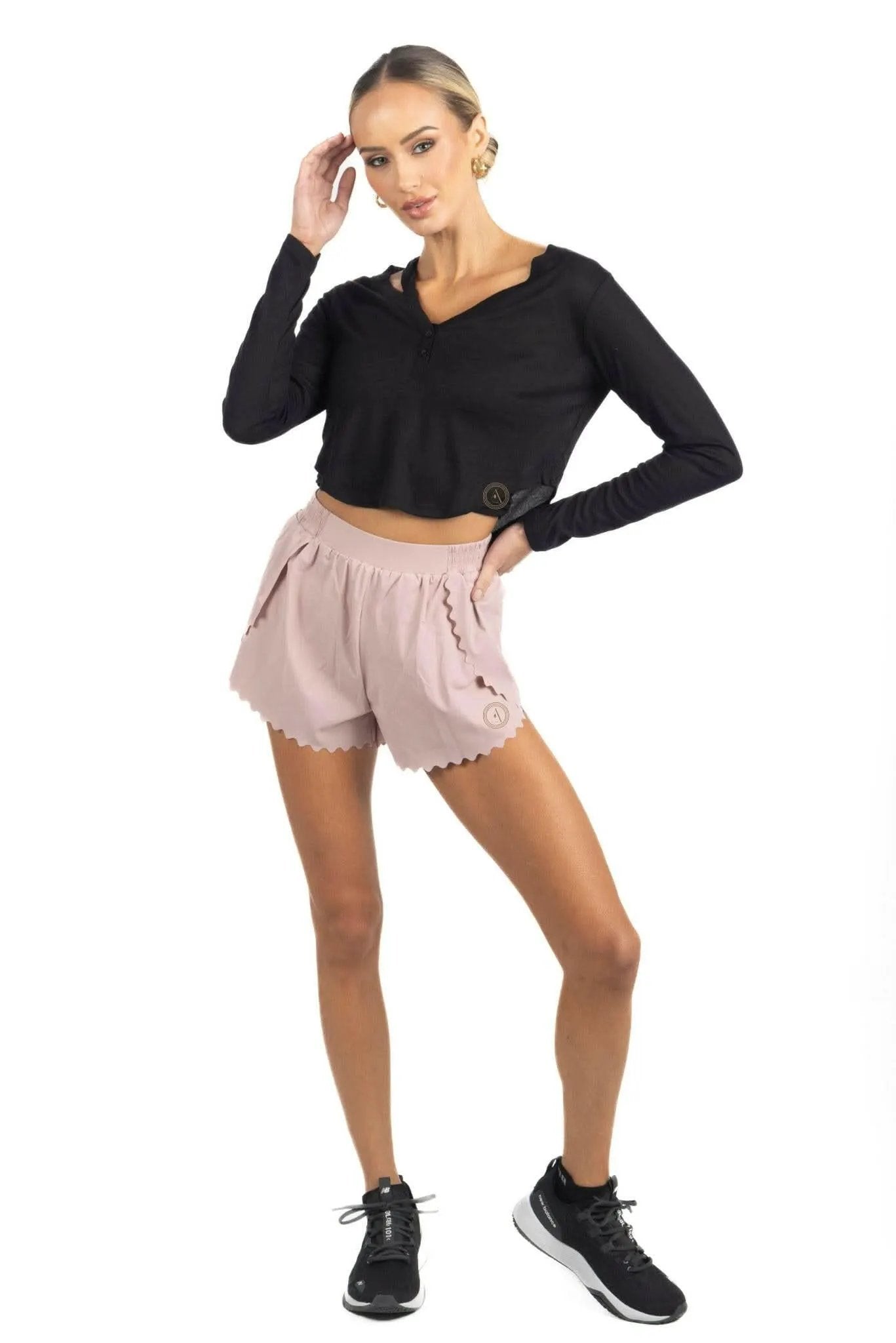 Chloe Romantic Scalloped Detailing Shorts in Soft Pink by AKALIA