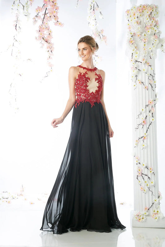 Lace Bodice Chiffon Sheath Dress by Tux-USA