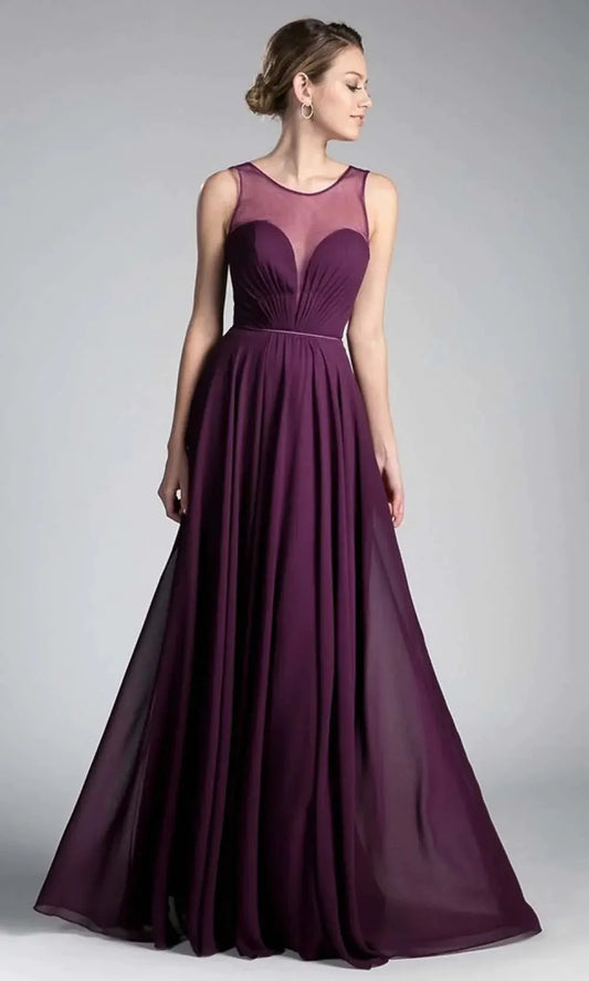 A-Line Chiffon Dress with Illusion Neckline by Tux-USA
