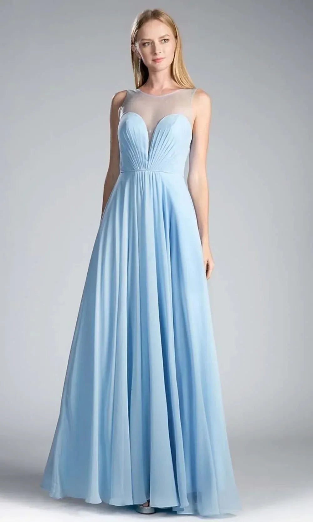 A-Line Chiffon Dress with Illusion Neckline by Tux-USA