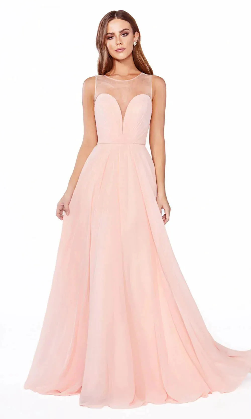 A-Line Chiffon Dress with Illusion Neckline by Tux-USA