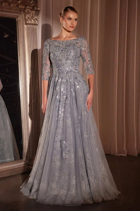 A-Line Lace & Tulle Modest Gown by Tux-USA