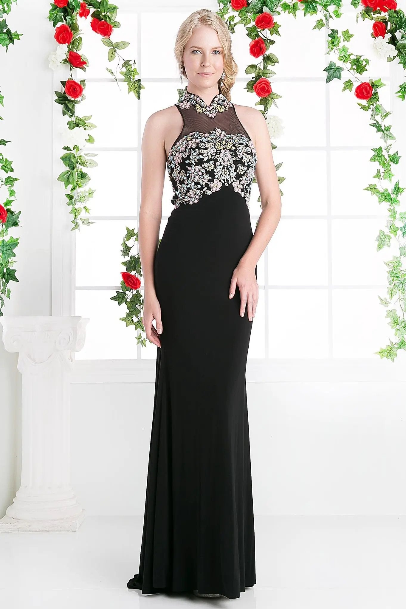 Lace Bodice Stretch Knit Sheath Dress by Tux-USA