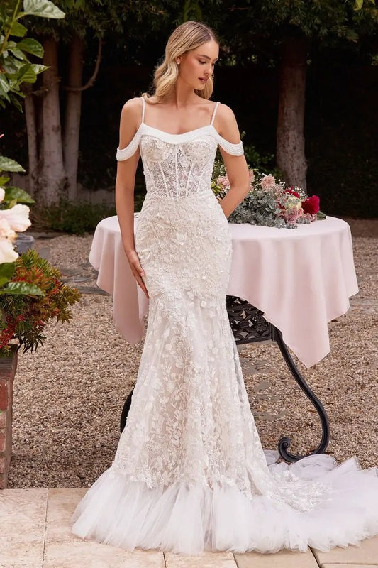 Of The Shoulder Fitted Lace Bridal Gown by Tux-USA
