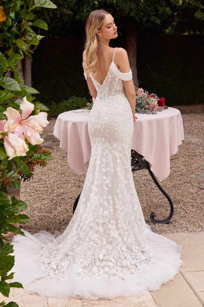 Of The Shoulder Fitted Lace Bridal Gown by Tux-USA