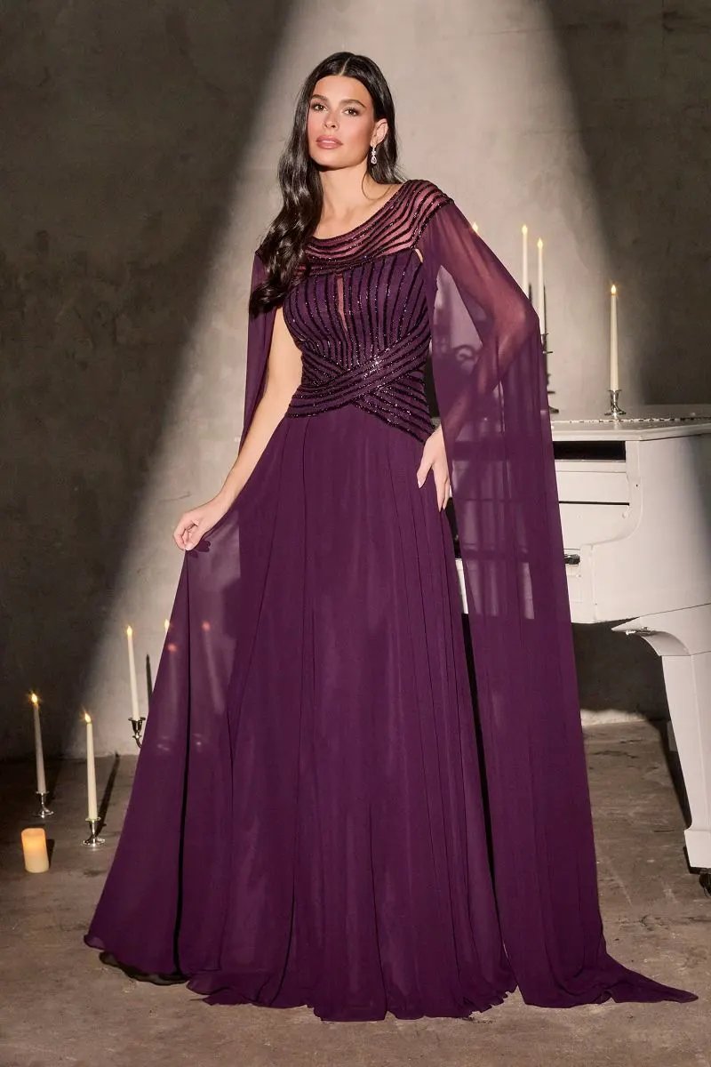 A-Line Evening Gown with a Bateau Neckline and a Beaded Bodice by Tux-USA