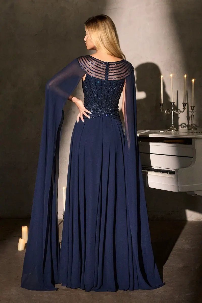 A-Line Evening Gown with a Bateau Neckline and a Beaded Bodice by Tux-USA