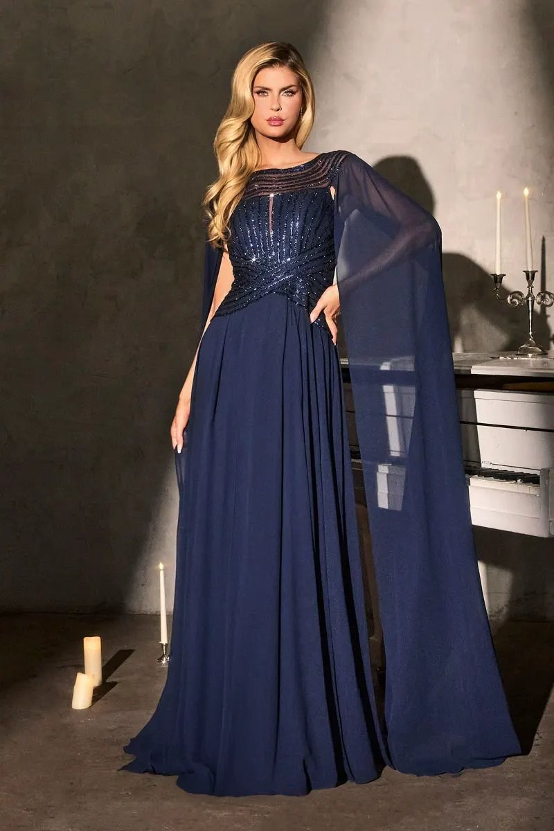 A-Line Evening Gown with a Bateau Neckline and a Beaded Bodice by Tux-USA
