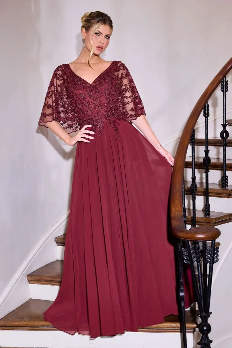Flowing Gown V-Neckline and a Embroidered Lace Bodice by Tux-USA