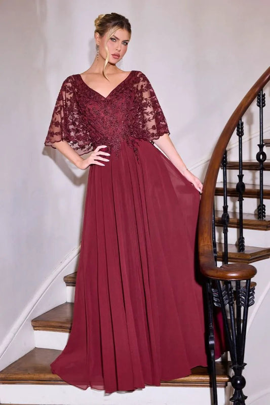 Flowing Gown V-Neckline and a Embroidered Lace Bodice by Tux-USA
