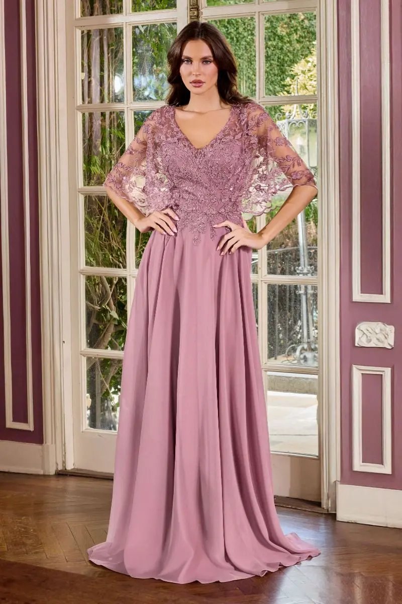 Flowing Gown V-Neckline and a Embroidered Lace Bodice by Tux-USA