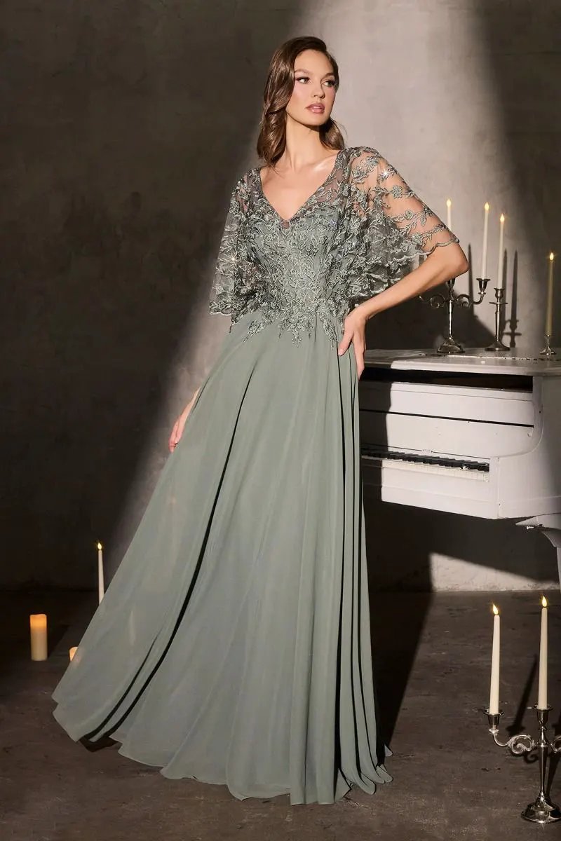 Flowing Gown V-Neckline and a Embroidered Lace Bodice by Tux-USA