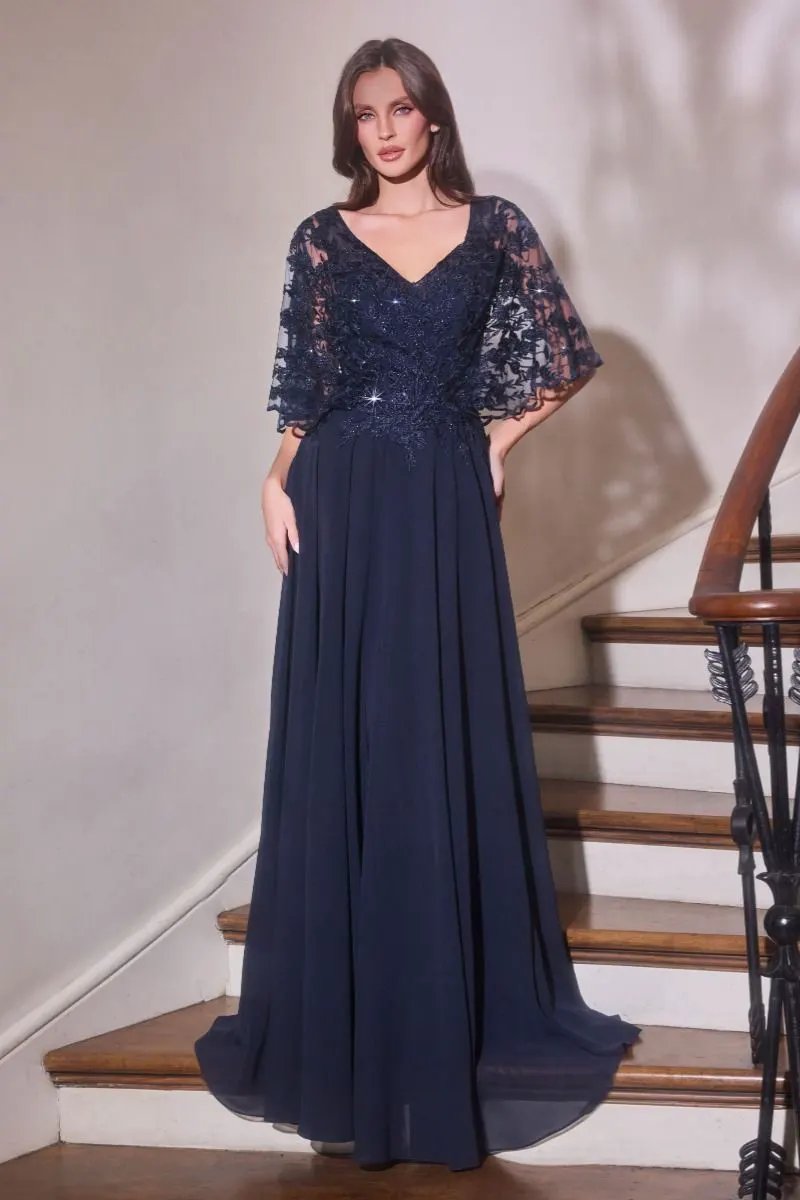 Flowing Gown V-Neckline and a Embroidered Lace Bodice by Tux-USA