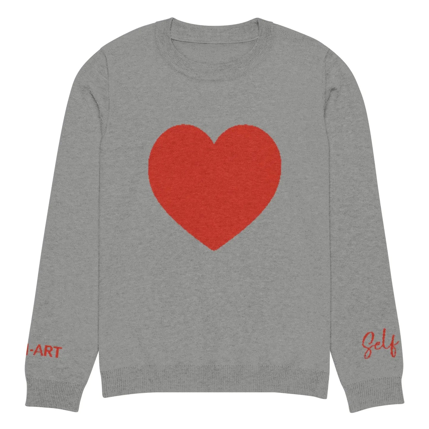 Heart - Knitted crew neck sweater GREY | crew neck knitted sweater by Maiden-Art