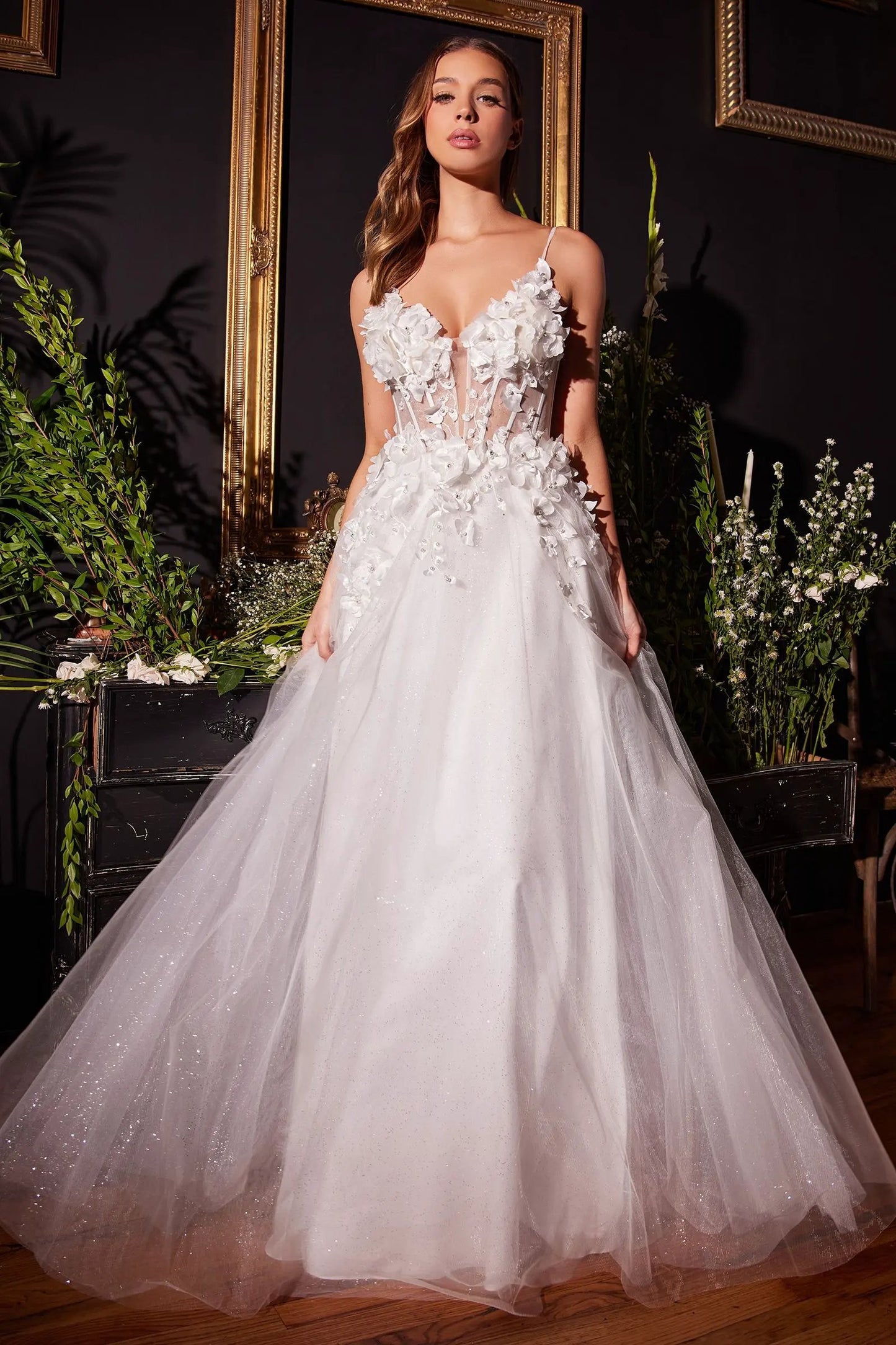 Floral Applique A-Line Tulle Bridal Gown by Tux-USA