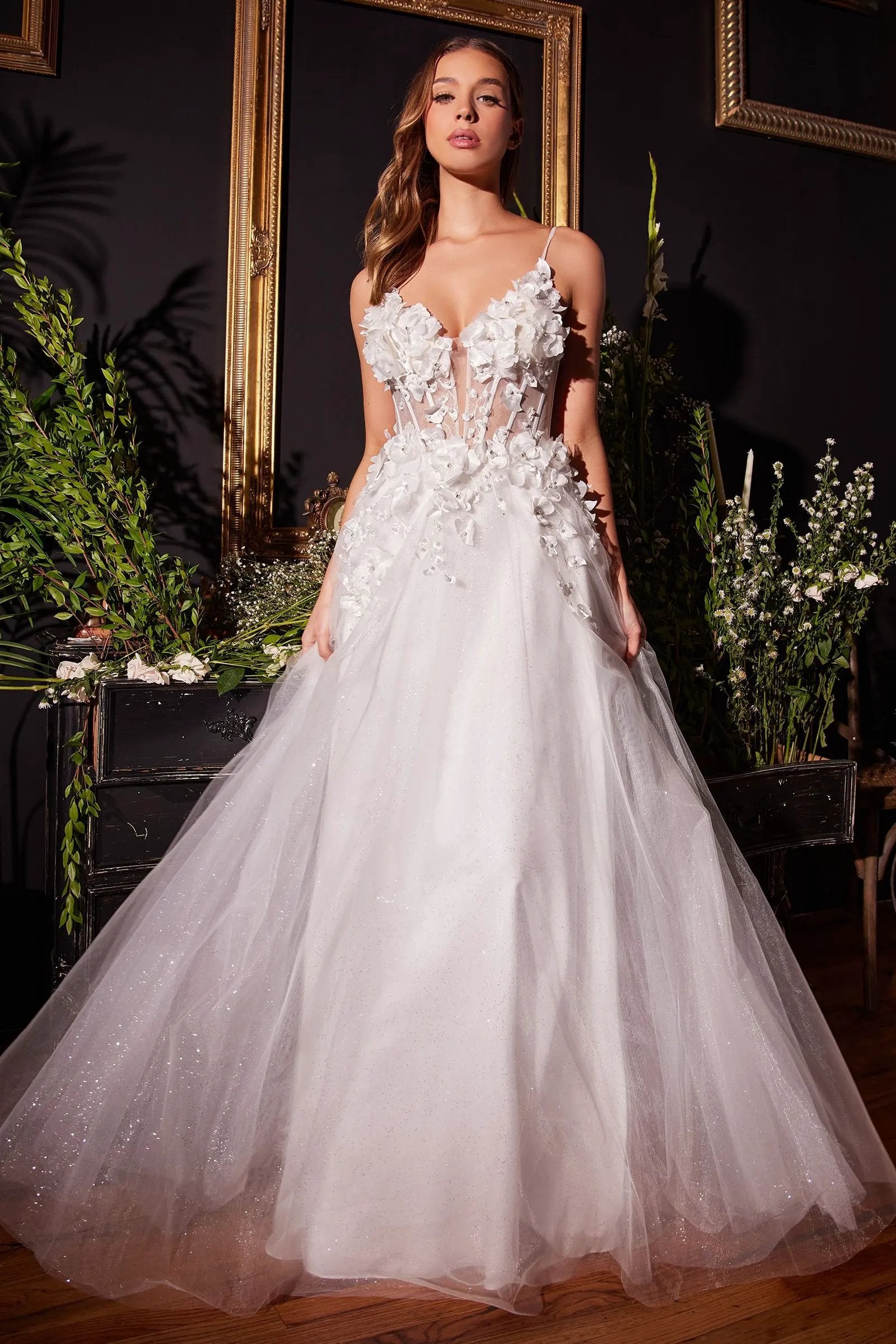 Floral Applique A-Line Tulle Bridal Gown by Tux-USA
