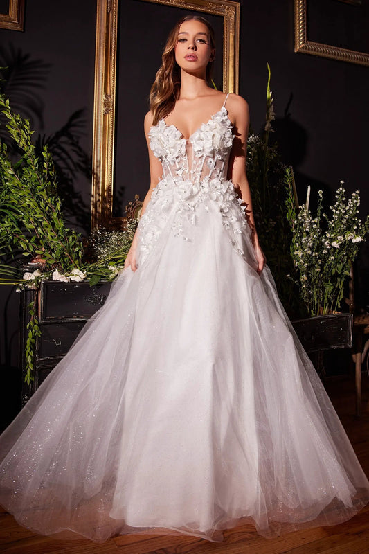 Floral Applique A-Line Tulle Bridal Gown by Tux-USA