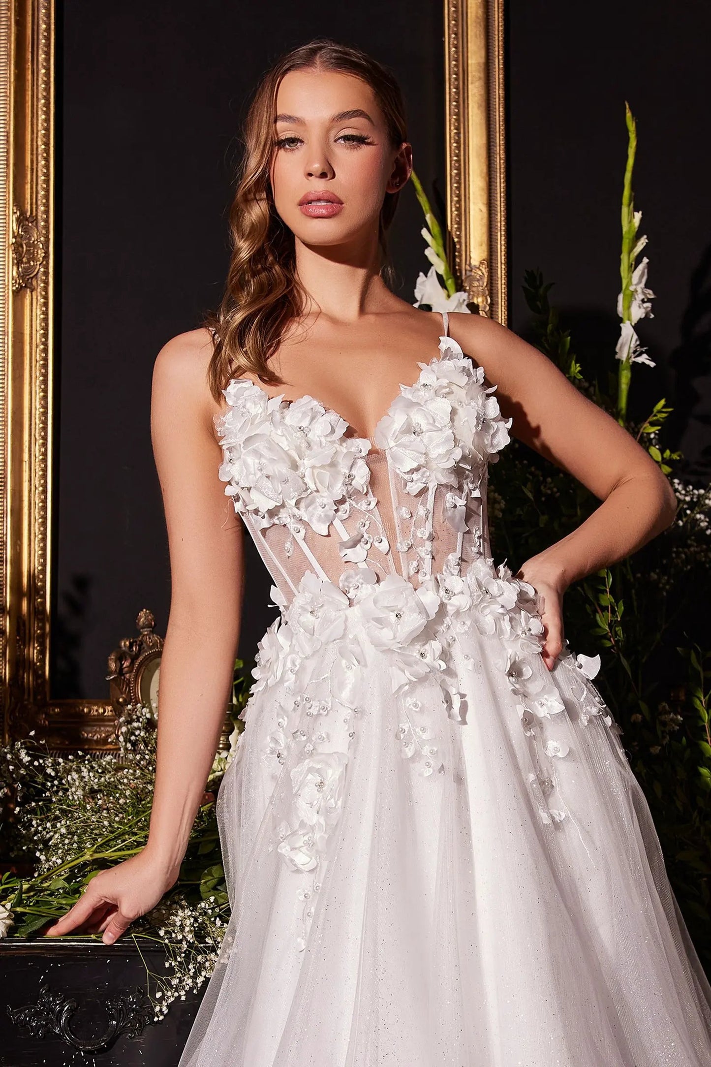 Floral Applique A-Line Tulle Bridal Gown by Tux-USA