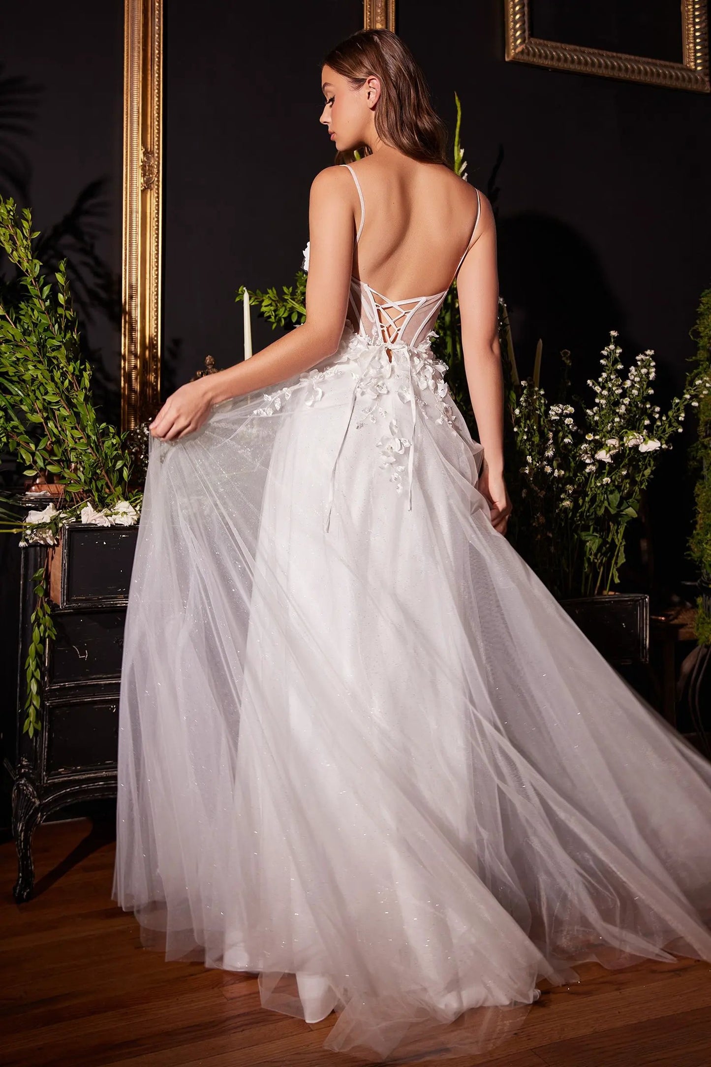 Floral Applique A-Line Tulle Bridal Gown by Tux-USA