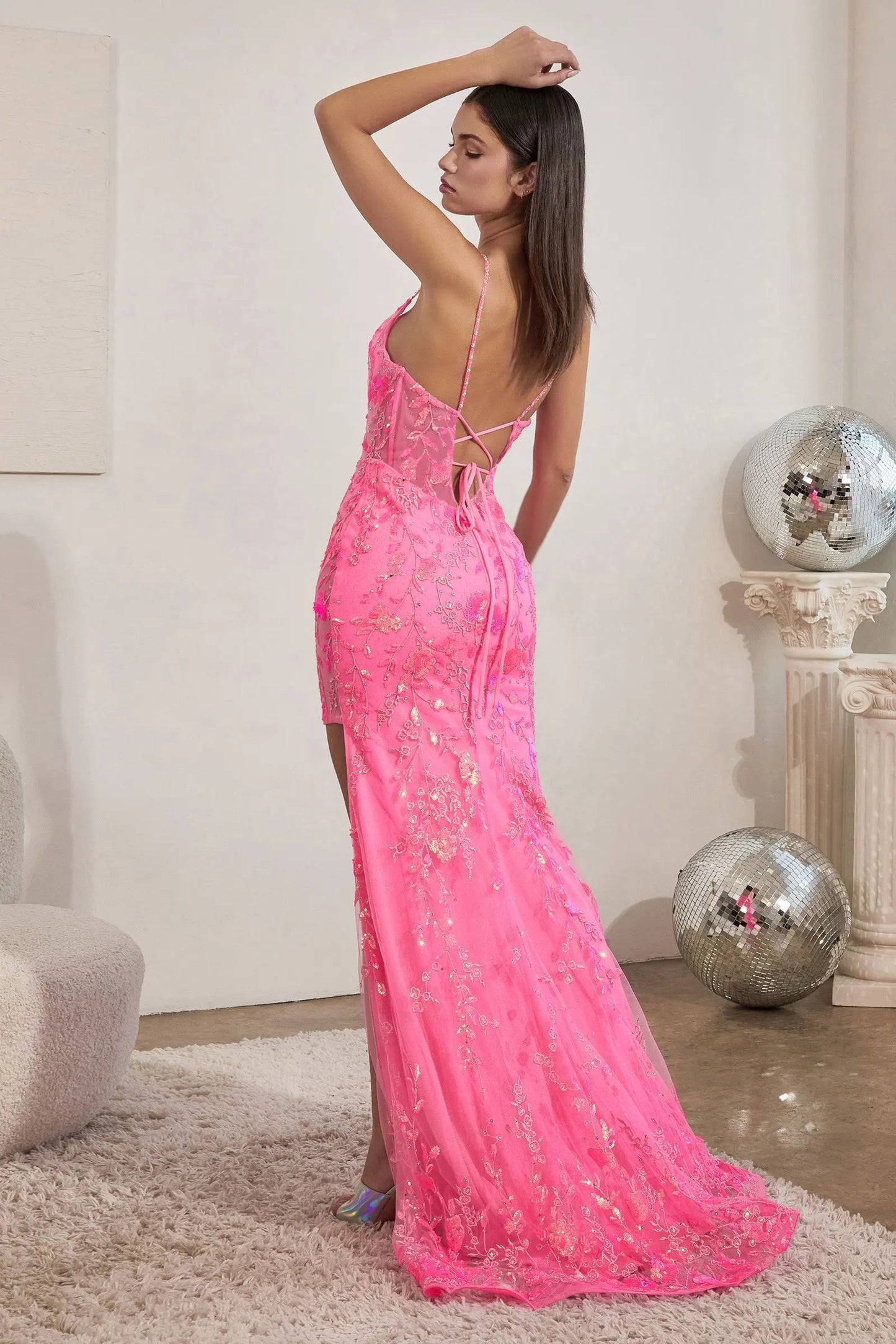 Neon Sequin Print Fitted Gown by Tux-USA