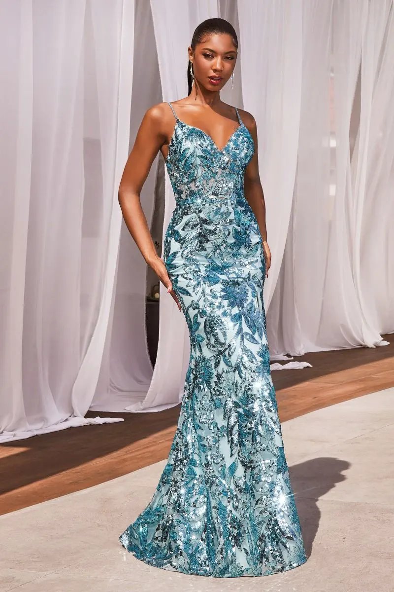 Sequin Printed Fitted Gown by Tux-USA