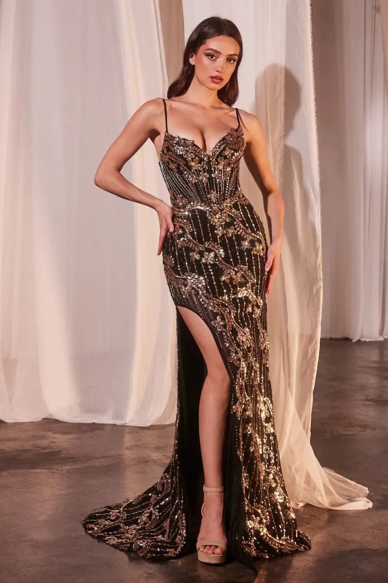 Fitted Black & Gold Glitter Gown by Tux-USA