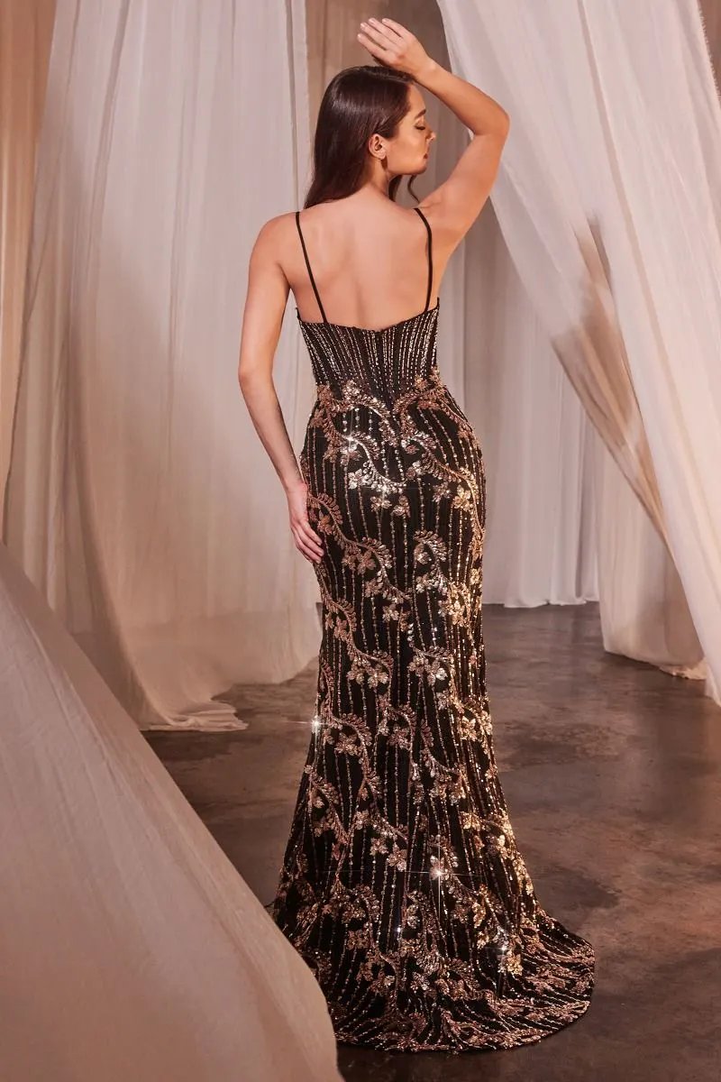 Fitted Black & Gold Glitter Gown by Tux-USA