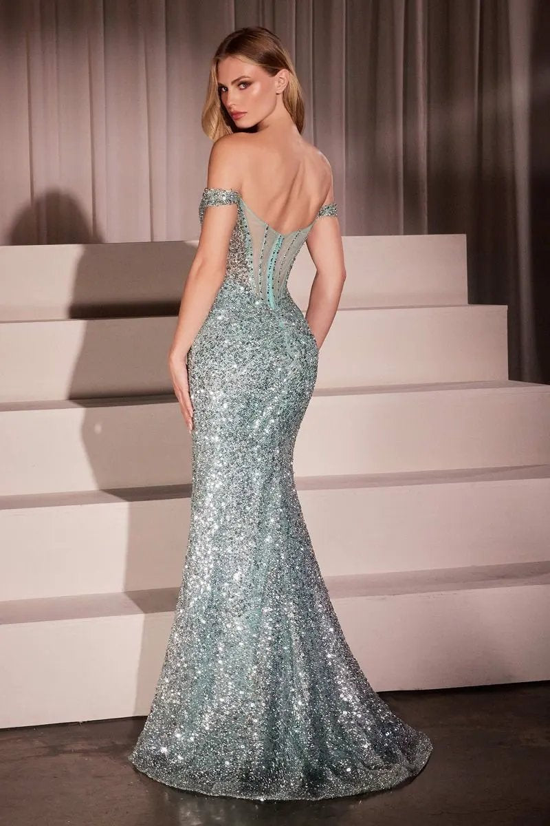 Off The Shoulder Sequin Fitted Gown by Tux-USA